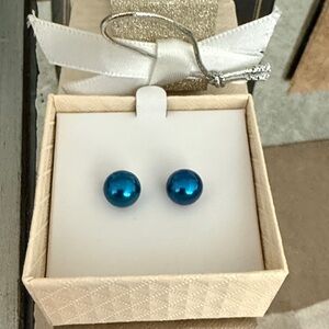 Elegant Blue Pearl Stud Earrings
